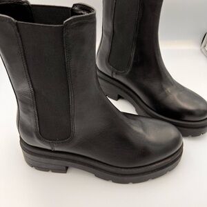 Jack Wills Black Leather Chelsea  Combat Boots